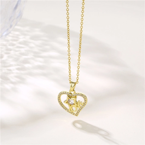 Collar Con Colgante De Corazón Acero Inoxidable Chapado En Oro Circón Letra Love Estrella Joyería De Moda Para Mujer