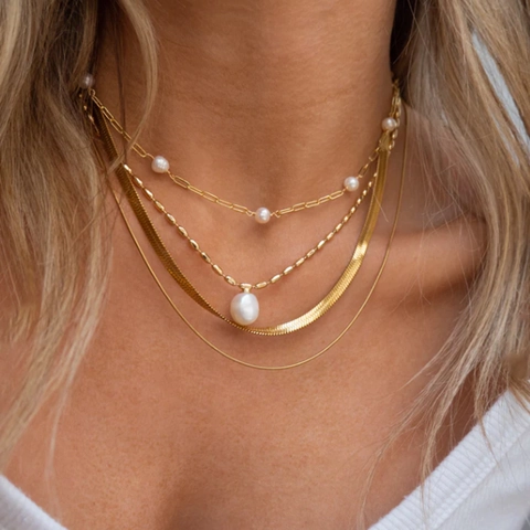 Collar Con Colgante De Perlas Artificiales De Agua Dulce De Acero Inoxidable Chapado En Oro Impermeable Hipoalergénico Corazón Cadena Para Mujeres