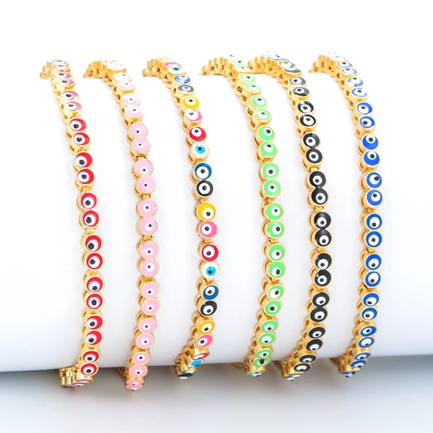 Evil Eye Adjustable Bracelet Copper Enamel Colorful Zircon Charm Jewelry Women Lucky Bohemian Gift Gold Plated