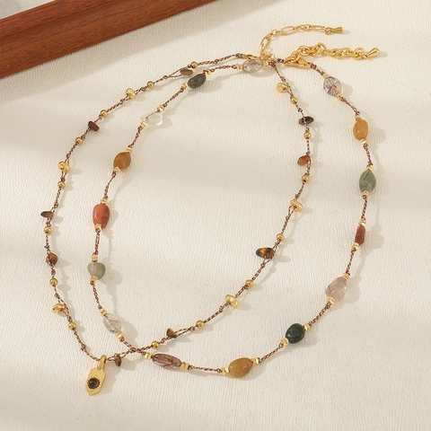 Original Natural Tiger Eye Agate Malachite Beaded Necklace For Women Vintage Handmade Bohemian Multi Layer Pendant Jewelry