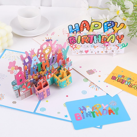 3D Pop-up Birthday Greeting Card Creative Paper Sculpture Happy Birthday Blessing Card For Kids Adults Friends