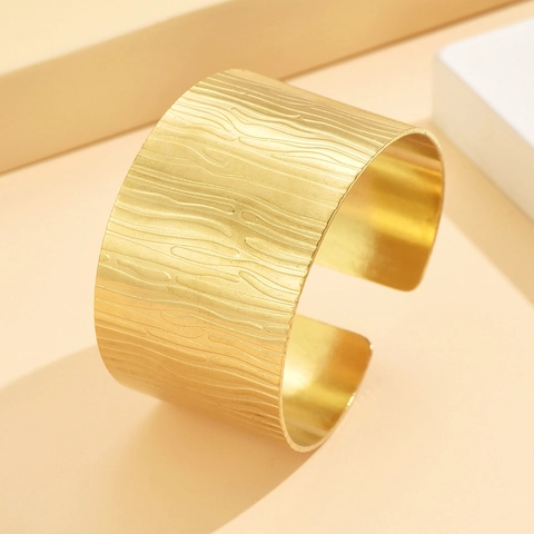Wide Cuff Bracelet Stainless Steel Irregular Bark Texture Open C Shape Adjustable Vintage Exaggerated Fashion Jewelry For Women