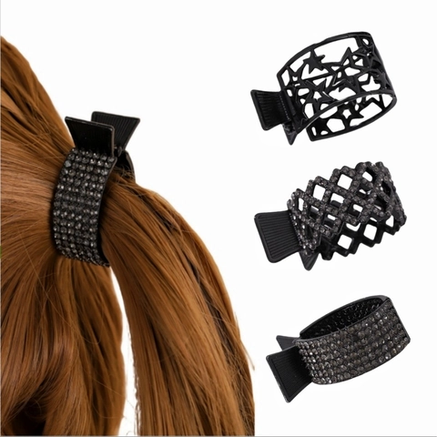 Pinza Para El Cabello De Metal Negro Con Diamantes De Imitación Estrella Hueca Geométrica Elegante Estilo Coreano Para Mujeres
