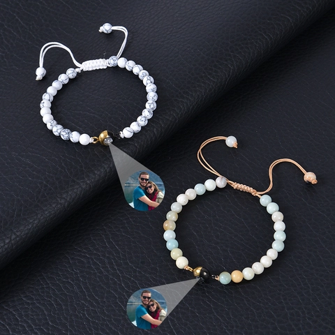 Tigerauge Naturstein Bild Projektion Armband Verstellbares Geflochtenes Seil Schmuck Paar Geschenk