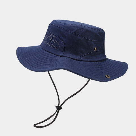 Sombrero De Pescador Para Exteriores Algodón Lona Ala Ancha Protección Solar Barbilla Ajustable Bordado Pesca Senderismo Camping Unisex