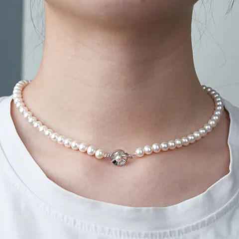 Collana di Perle d'Acqua Dolce Naturale per Donna Elegante Perno in Argento Sterling 925 Chiusura a Fiore Gioielli di Perle