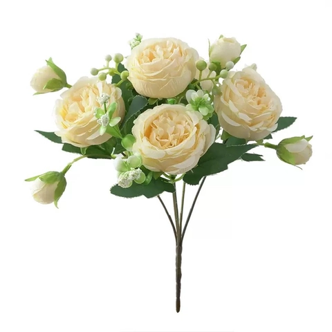 Artificial Rose Peony Flower Bouquet Satin Plastic High Simulation Realistic Home Decor Wedding Photography Props Elegant