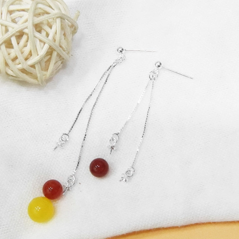 Orecchini In Argento Sterling 925 Testa A Sfera Con Doppia Catena Box E Supporto Per Künstliche Perle Accessori Per Creazione Gioielli DIY