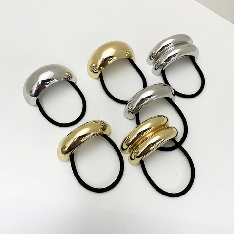 Hair Ties Minimalist Geometric Alloy Arched High Elastic Ponytail Holder Metallic Hairband Accessories For Women