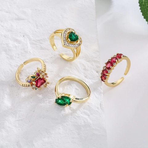 Verstellbarer Offener Ring Kupfer 18K Vergoldet Zirkonia Herz Geometrisch Luxus Stil Schmuck Für Damen