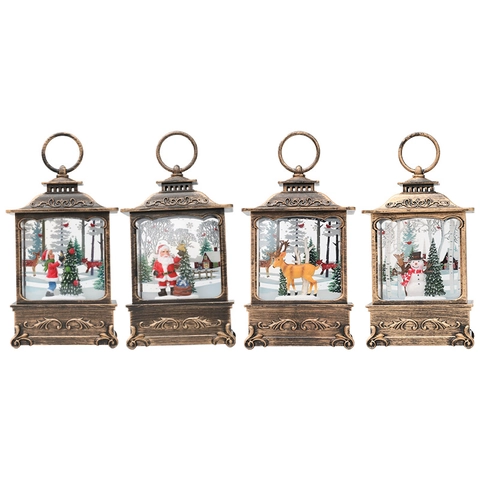 Lanterna Di Natale Retrò Con Luci LED Babbo Natale Pupazzo Di Neve Renna Micro Paesaggio Scrivania Decorativa Lampada A Vento