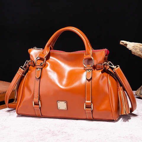 Retro Dames PU Leren Boston Handtas Vintage Kwastje Schoudertas Voor Woon-Werkverkeer Grote Capaciteit Gouden Hardware