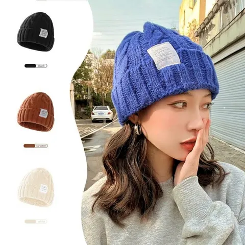 Gorro de Punto Cálido de Invierno Color Sólido Casual Suave Slouchy Skull Cap A Prueba de Viento Espesado Térmico Para Mujeres Hombres