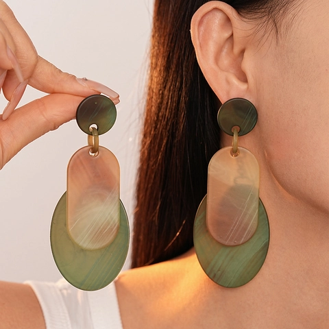 Geometric Drop Earrings Acrylic Alloy Silver Earring Post Exaggerated Retro Vintage Style Statement Jewelry For Women