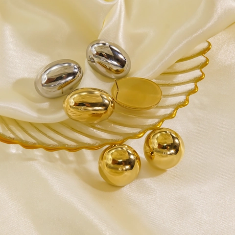 Orecchini a Bottone in Acciaio Inossidabile Minimalisti Rotondi Ovali per Donna Cavi Lucidati Geometrici Placcati in Oro 14K Argento