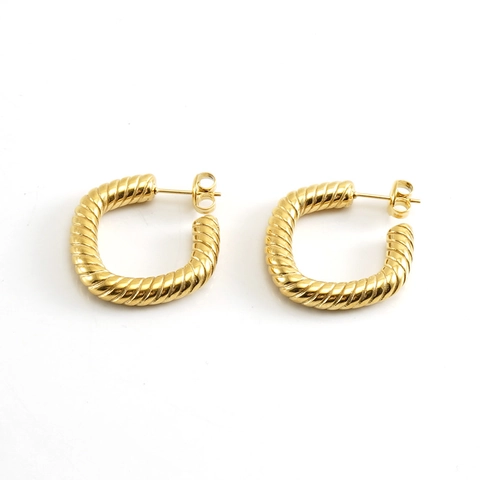 Pendientes De Aro De Cuerda Trenzada Acero Inoxidable Chapado En Oro De 18K En Forma De C Joyería Geométrica Vintage