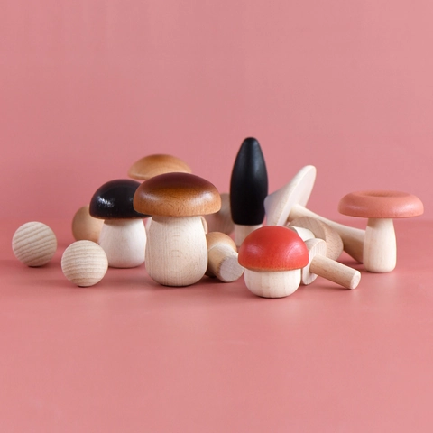 Wooden Mushroom Toys Beech Wood Colorful Forest Mushroom Decor Desktop Ornaments Educational Montessori Play For Kids