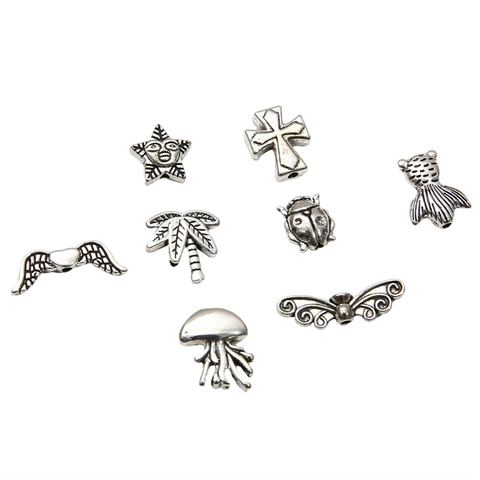 Alloy Charms Spacer Beads Silver Color Heart Cross Butterfly Mermaid Star Animal Shapes For DIY Necklace Bracelet Jewelry Making