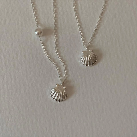 925 Sterling Silver Necklace Shell Pendant With Artificial Pearl Minimalist Korean Style Jewelry For Women Summer Beach Elegant