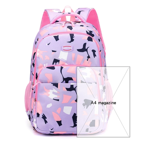 Kids School Backpack For Girls Waterproof Oxford Cloth Lightweight Large Capacity Geometric Print Ergonomic Student Rucksack