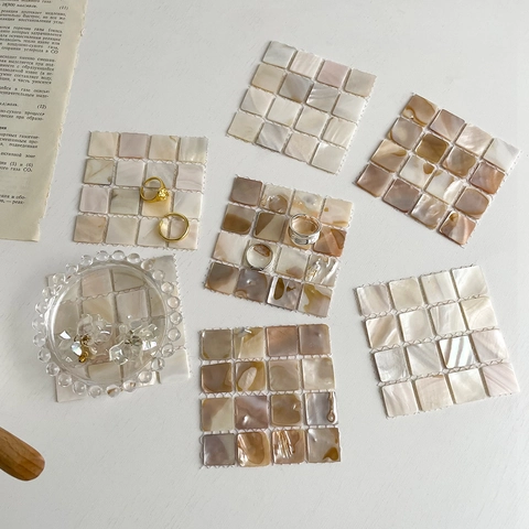 Square Mosaic Coaster Natural Mother Of Artificial Pearl Shell Heat Insulated Minimalist Desktop Decor Photography Prop