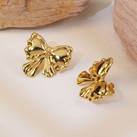 Bow Stud Earrings Stainless Steel 18K Gold Plated Heart Pattern Sweet Fresh Style Jewelry For Women