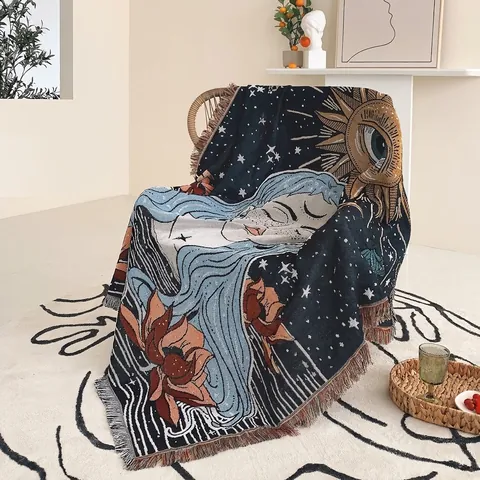 Coperta Intrecciata Arte Boema Misto Cotone Jacquard Arazzo Con Nappe Copridivano Decorativo Per Letto Casa