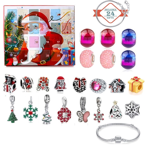 Calendrier De L'Avent Bijoux En Alliage Émail Perles DIY Bracelets À Breloques Boîte Pour Filles Enfants Cadeau Noël Licorne