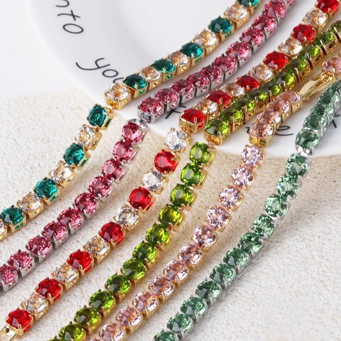 Elegante Pulsera De Tenis De Una Sola Fila Con Zirconia Cúbica Redonda Latón Chapado En Oro Joyería De Moda Para Mujer