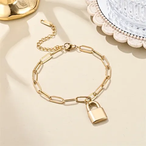 Pulsera de Cadena de Acero Inoxidable Chapada en Oro de 18K Vintage para Mujer Hombre Candado de Corazón Esposas Colgante Joyería