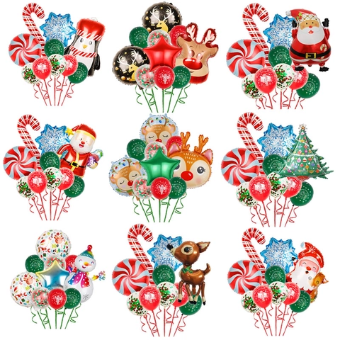 Decorazione Palloncini Di Natale Alluminio E Lattice Babbo Natale Renna Pupazzo Di Neve Bastoncino Di Zucchero Per Festa