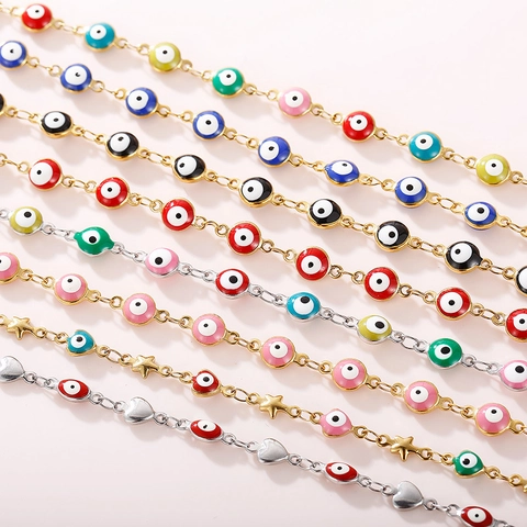 Turkish Evil Eye Necklace Enamel Colorful Nazar Beads Stainless Steel Gold Plated Ethnic Boho Style Jewelry Women