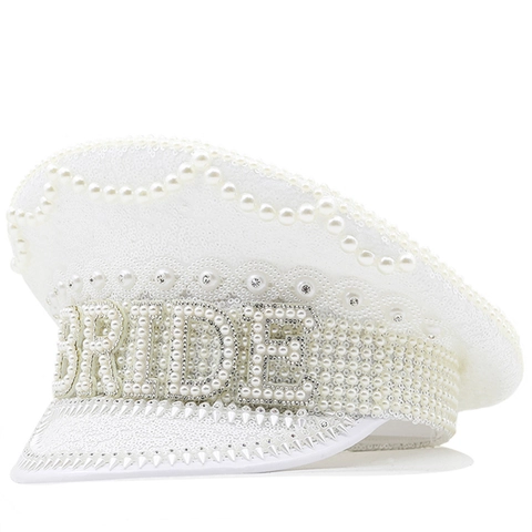 Cappello Da Capitano Per Sposa Con Künstliche Perle Bianche E Paillettes Strass Lucidi Addio Al Nubilato Matrimonio Per Donna