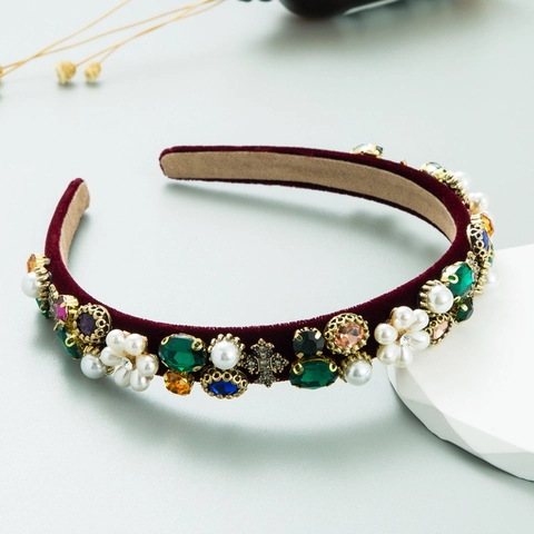Barock Vintage Samt Stirnband Für Damen Mit Straßsteinen Und Kunstperlen Blumen Design Luxus Palast Haarschmuck