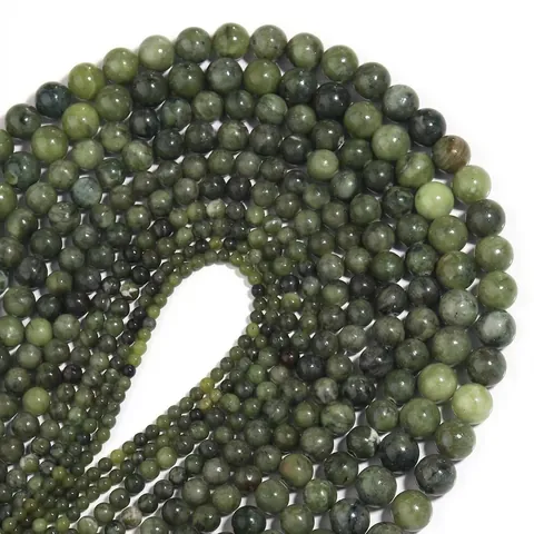 Perles En Vrac Rondes En Pierre De Serpentine Verte Naturelle Polies Lisses Pour La Fabrication De Bijoux DIY