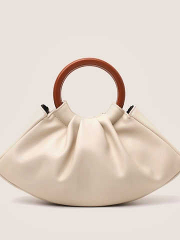 Borsa A Mano Pieghe Donna Retro Manico Tondo In Legno Pochette Nuvola Metallico Coccodrillo PU Velluto Sera