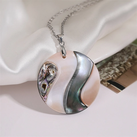Natuurlijke Abalone Schelp Hanger Ketting Boheemse Mode Kunstparelmoer Geometrische Hart Ronde Sieraden Voor Vrouwen