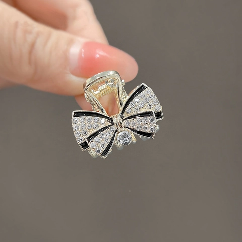 Bow Knot Mini Hair Claw Clip Alloy Rhinestone Enamel Elegant Small Hairpin Vintage Hair Accessory For Women Girls