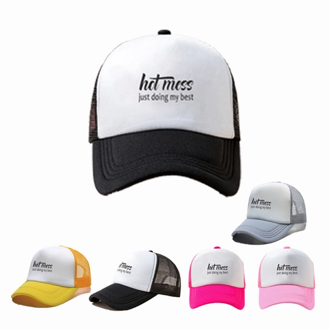 Trucker Hat Mesh Honkbalpet Polyester Ademend Verstelbare Snapback Hot Mess Just Doing My Best Print Zomer Casual