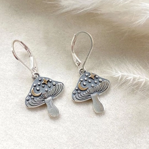 Vintage Mushroom Dangle Earrings With 925 Sterling Silver Earring Post Star Moon Forest Fairycore Jewelry For Women