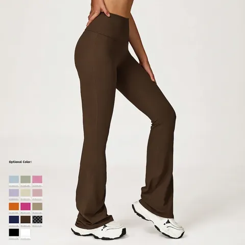 Pantalon De Yoga Évasé Taille Haute Femmes Scrunch Butt Lifting Contrôle Du Ventre Leggings En Polyamide Élasthanne