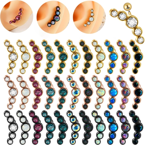 Curved Barbell Earring Stainless Steel Inlaid Opal Zircon Helix Cartilage Piercing Jewelry External Thread Ball Unisex
