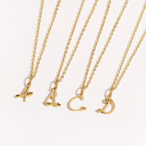 Collana Con Ciondolo Lettera Iniziale Motivo A Cuore Acciaio Inossidabile Placcato Oro Gioielli Per Donne