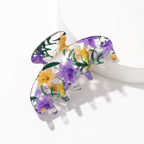 Hair Claw Clips Acrylic Floral Fruit Print Large Shark Jaw Hairpin Non Slip Hair Styling Accessories For Women