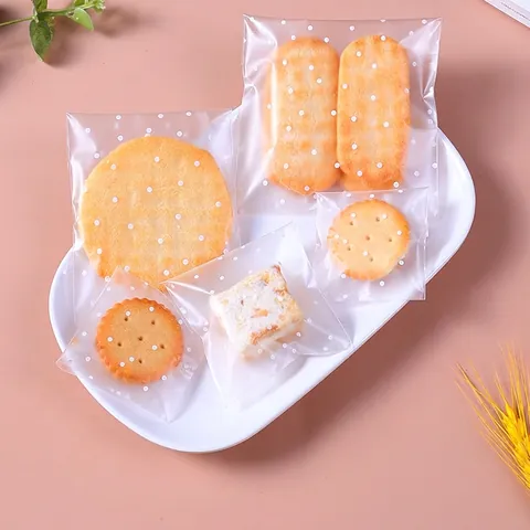 Frosted Polka Dot Self Adhesive Bags For Cookies Candy Biscuits Packaging Transparent Plastic Food Grade Gift Wrap Pouches
