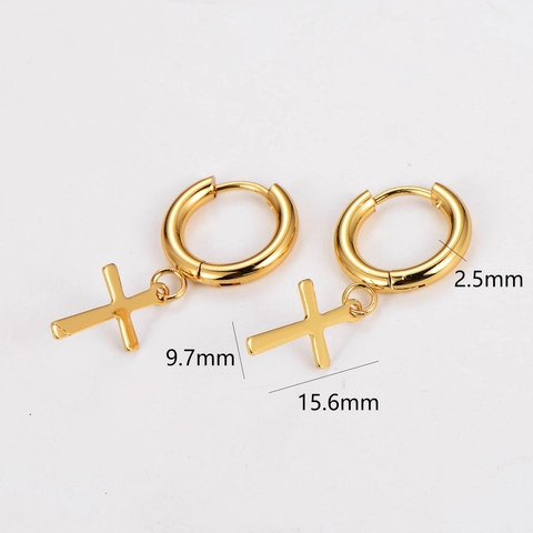 Minimalistische Kreuz Anhänger Creolen Edelstahl 18K Vergoldet Hängeohrringe Für Damen Mode Schmuck