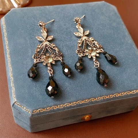 Boucles Doreilles Pendantes À Pampilles Style Palais Vintage Avec Alliage Strass Cristal Et Tige En Argent Pour Femmes