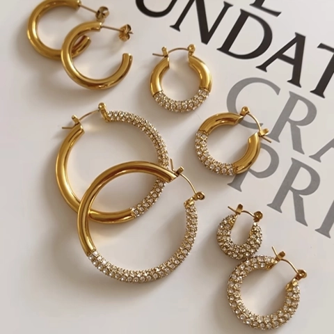 Strass Creolen Gold Vergoldeter Edelstahl Mit 925 Sterling Silber Ohrstecker Vintage Minimalistisch Für Frauen