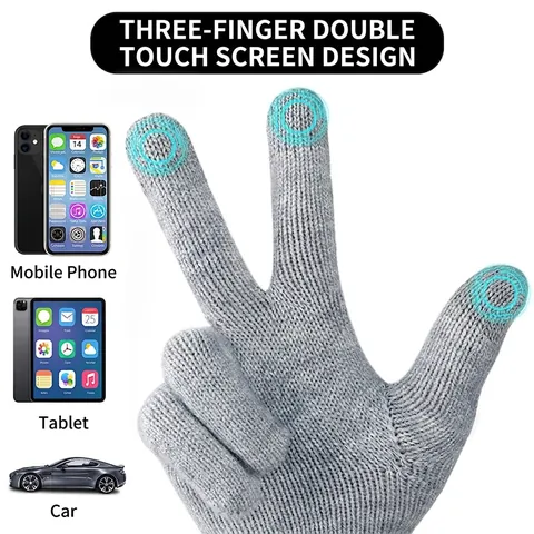 Guantes de Punto de Invierno para Mujer Hombre Doble Capa Forro de Felpa Grueso Cálido Pantalla Táctil Ciclismo Patrón de Diamante