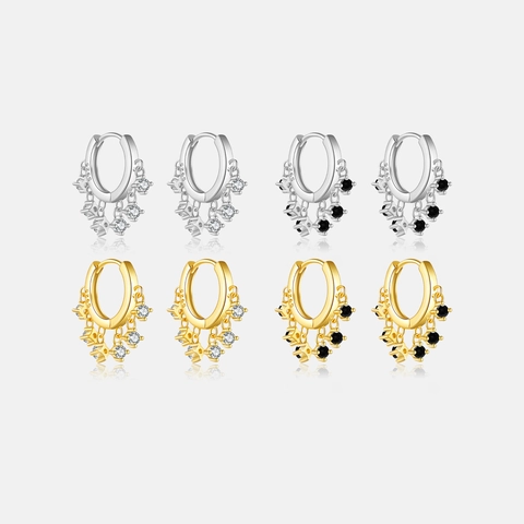 Orecchini a Cerchio in Argento Sterling 925 Con Pendenti in Zirconia a Stella Placcati in Oro 18K Eleganti Orecchini da Donna